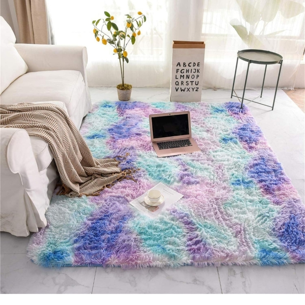 Turquoise and Purple 3x5 shag area rug